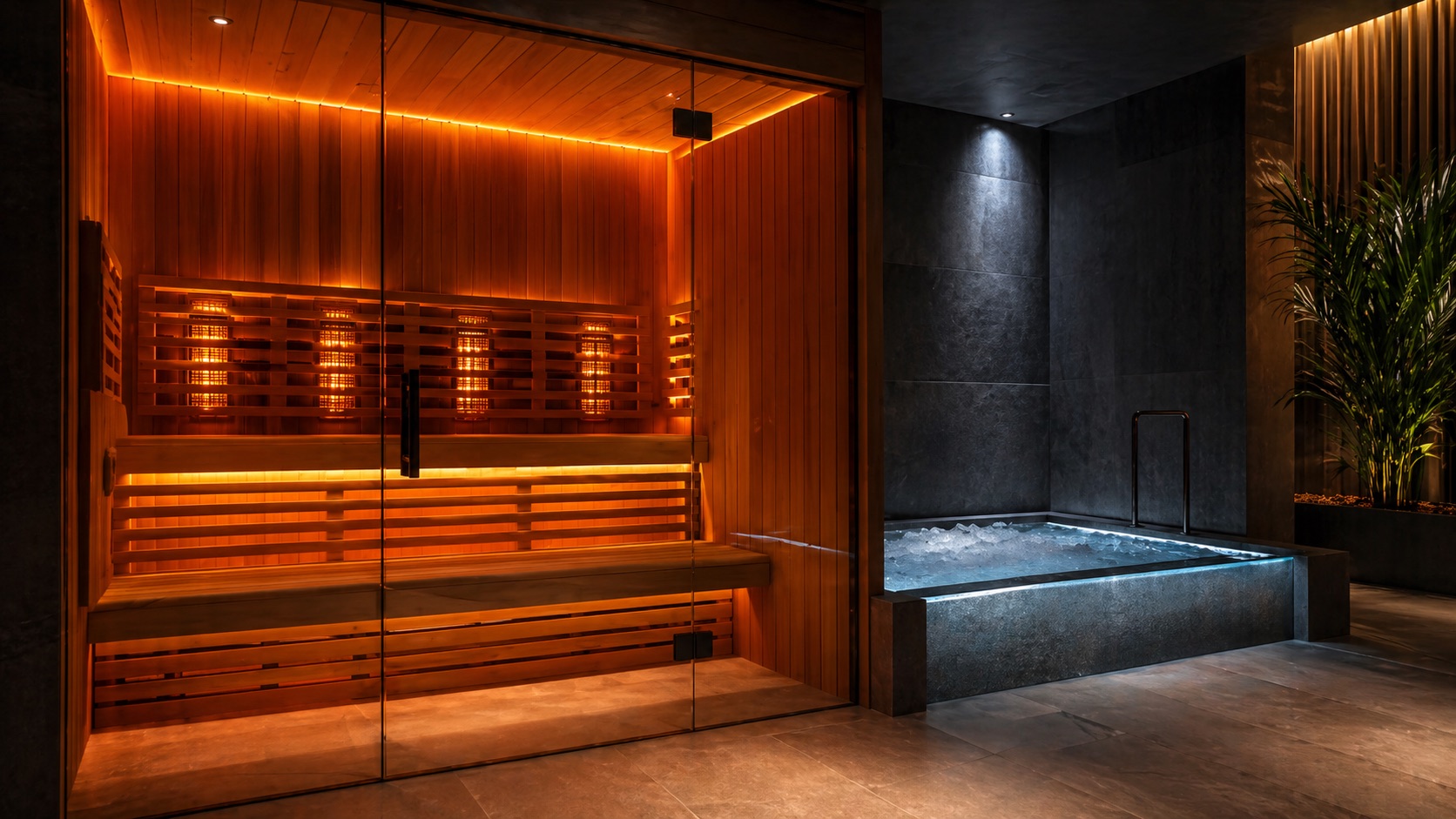 Sauna and ice bath recovery area at Soma Club Durham